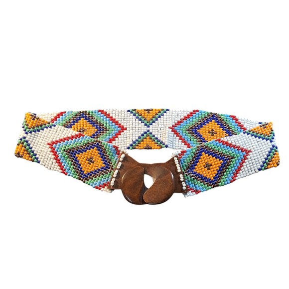 Handmaid Glass Beaded Elastic Belt Wide Waistband Boho Bohemian - Picture 1 of 5